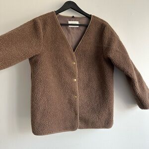 Samansa Mos2 Teddy Jacket in Brown - Classic Snap-Front Coat Medium‎